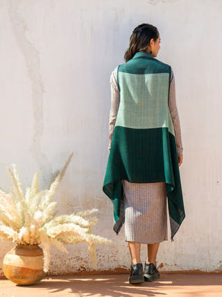 Handwoven Green Pure Merino Wool Cape