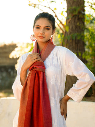 Handwoven Maroon Multicolor Merino Wool Stole