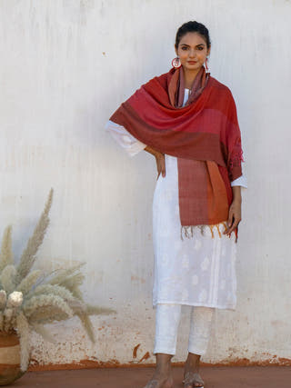 Handwoven Maroon Multicolor Merino Wool Stole