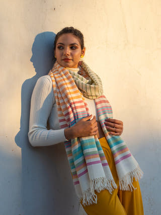 Handwoven Multicolor Merino Wool Shawl