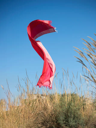 Handwoven Pink & White Merino Wool Stole