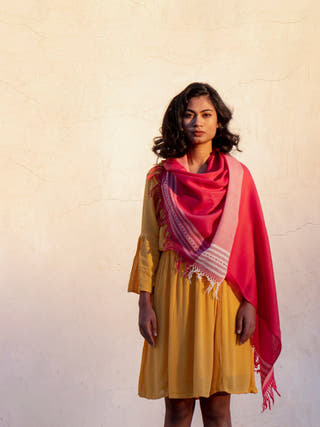 Handwoven Pink & White Merino Wool Stole