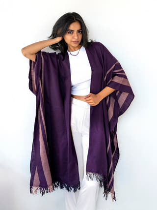 Handwoven Purple Pure Merino Wool Kimono Cape