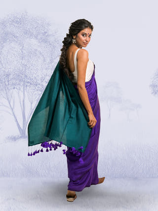 Hawa Hawai Purple Handloom Cotton Acrylic Saree
