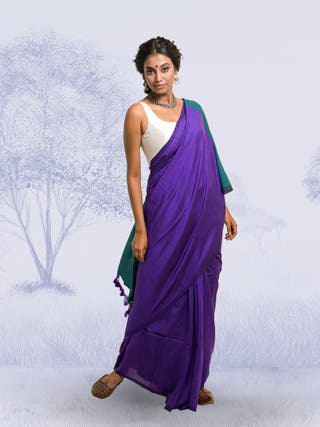 Hawa Hawai Purple Handloom Cotton Acrylic Saree