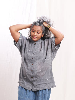 Hirak Cotton Jamdani Kimono Shirt Earth Route