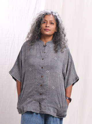 Hirak Cotton Jamdani Kimono Shirt Earth Route