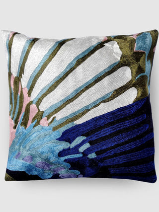 Hoopoe Bird Hand Embroidered Chainstitch Cushion Cover Blue Zaina