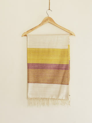 Silk Scarf With Yellow And Pink Stripes In White Arras