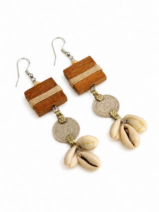 Wood & Repurposed Coin Earring