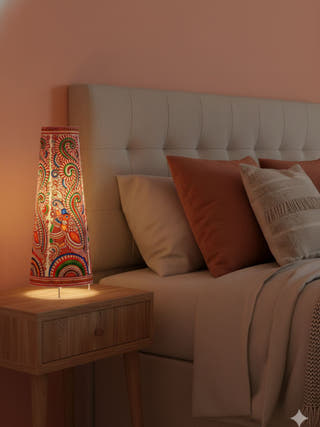 Peacock Hand Painted Parchment Leather Floor Lamp 