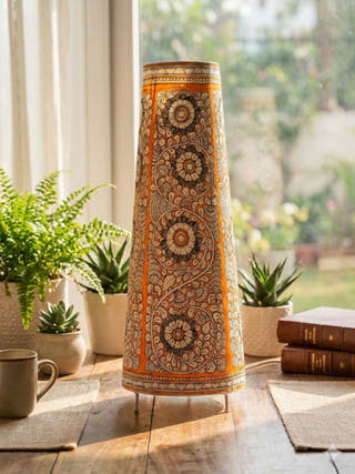 Hand Painted Floral Parchment Leather Floor Lamp