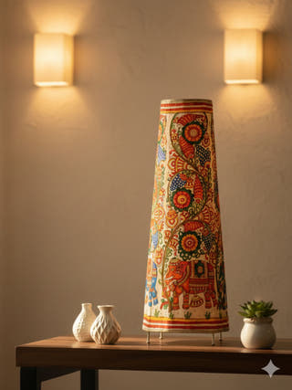 Colourful Elephant Hand Painted Tholu Bommalata Tall Floor Lamp 