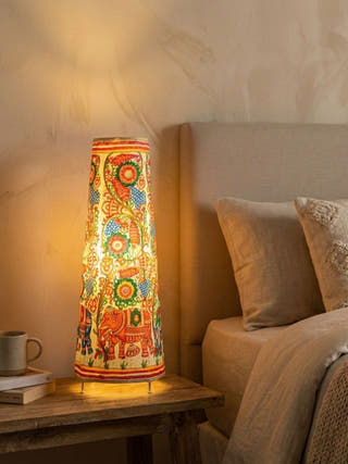 Colourful Elephant Hand Painted Tholu Bommalata Tall Floor Lamp 