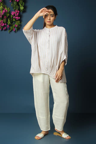 Pleat Hem Striped Top