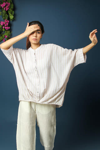 Pleat Hem Striped Top