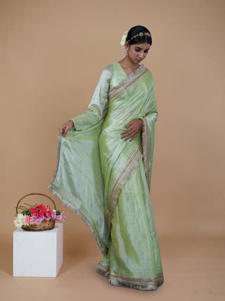 Mayukha Neon Green Handwoven Tissue Saree