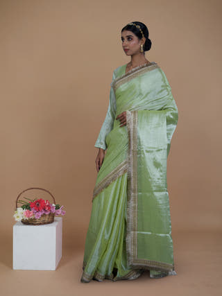 Mayukha Neon Green Handwoven Tissue Saree