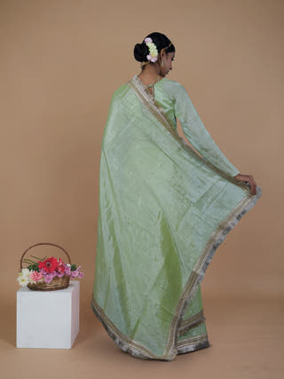 Mayukha Neon Green Handwoven Tissue Saree