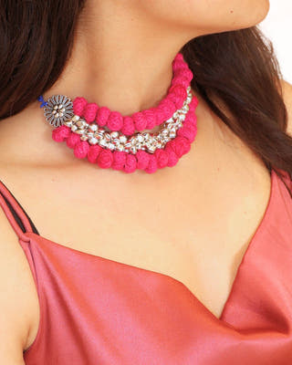Pink Pom Pom Ghungroo Choker & Long Necklace