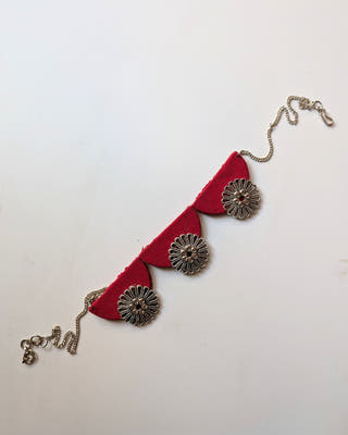 Crimson Red & Silver Fabric Choker Necklace