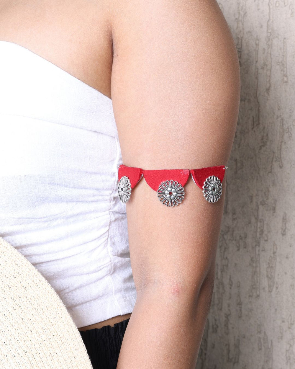 Crimson Red & Silver Fabric Choker Necklace image 3
