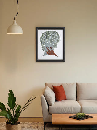 Majestic Bond – A Gondh Painting of Nature’s Harmony