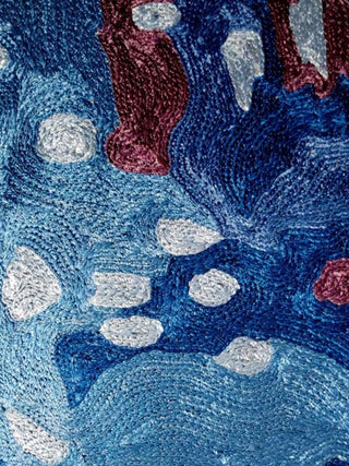 Kingfisher Hand Embroidered Chainstitch Cushion Cover Blue Zaina