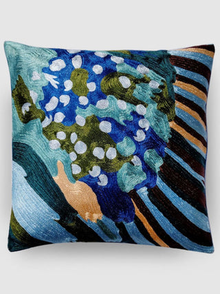 Kingfisher Hand Embroidered Chainstitch Cushion Cover Green Zaina