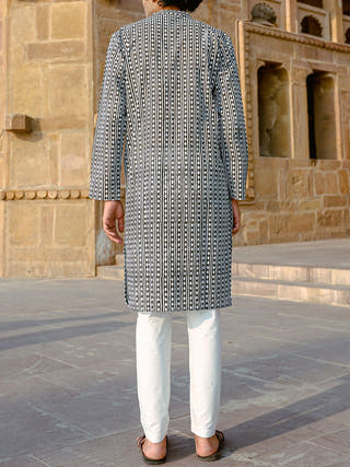Argyle Hand-Block Kurta Black Kalp