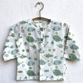 Unisex Organic Fish Print Kurta And Pants Mint