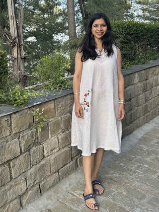 White Birds & Blossoms Linen Dress