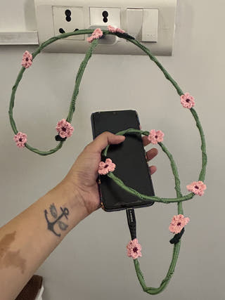 Pink Daisy Crochet Charging Cord C-C Cable