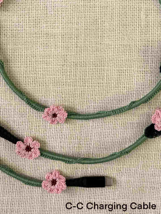 Pink Daisy Crochet Charging Cord C-C Cable