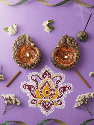 Large Peacock Diya | Set of 2