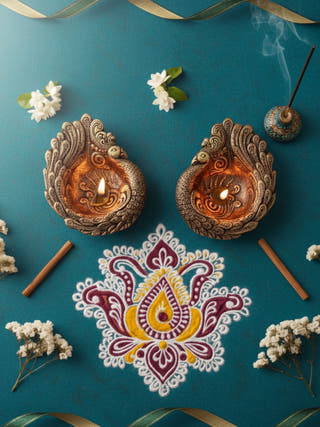Large Peacock Diya | Set of 2