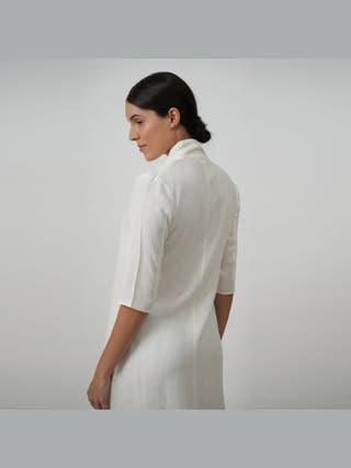 Linen Solid Long Shirt with Wide Leg Pant Co-ord Set - Linen coord set for women in Cream color