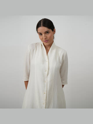 Linen Solid Long Shirt with Wide Leg Pant Co-ord Set - Linen coord set for women in Cream color