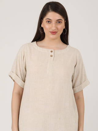 Linen Solid Poised Tunic with Tapered Leg Trousers Co-ord Set Saltpetre