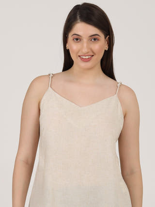 Linen Solid Slip Top with Wide Leg Pants Co-ord Set Saltpetre