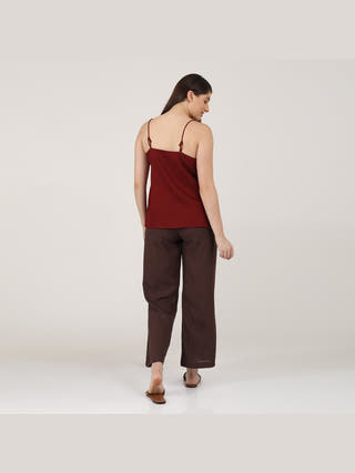 Linen Solid Slip Top with Wide Leg Pants Co-ord Set Saltpetre