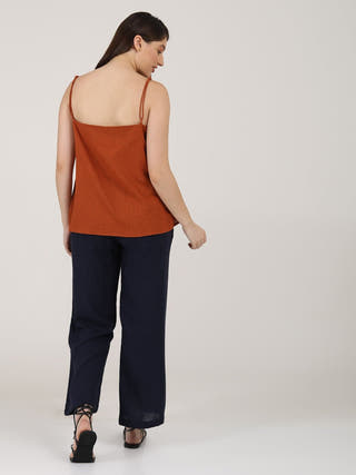Linen Solid Slip Top with Wide Leg Pants Co-ord Set Saltpetre