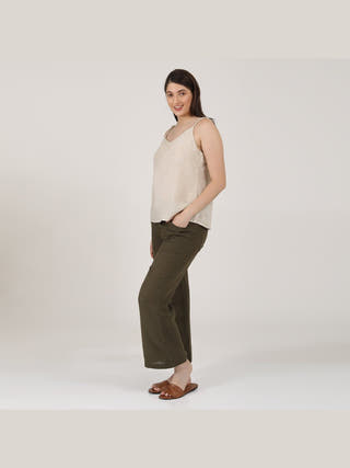 Linen Solid Slip Top with Wide Leg Pants Co-ord Set Saltpetre