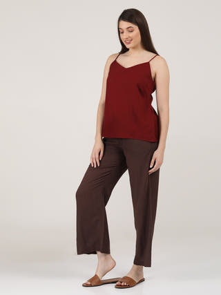Linen Solid Slip Top with Wide Leg Pants Co-ord Set Saltpetre