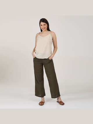 Linen Solid Slip Top with Wide Leg Pants Co-ord Set Saltpetre