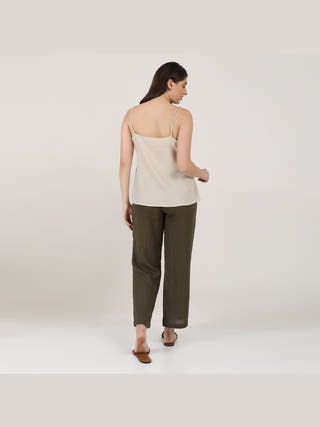 Linen Solid Slip Top with Wide Leg Pants Co-ord Set Saltpetre