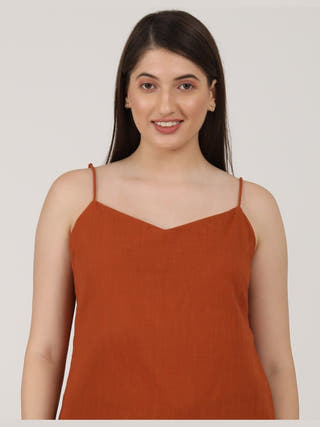 Linen Solid Slip Top with Wide Leg Pants Co-ord Set Saltpetre