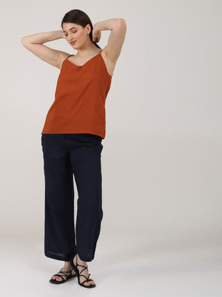 Linen Solid Slip Top with Wide Leg Pants Co-ord Set Saltpetre