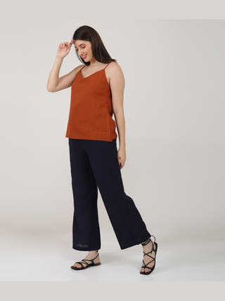 Linen Solid Slip Top with Wide Leg Pants Co-ord Set Saltpetre