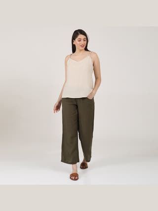 Linen Solid Slip Top with Wide Leg Pants Co-ord Set Saltpetre